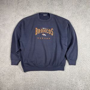 VTG Denver Broncos Crewneck (Fits XL) Navy Blue Embroidered Pullover Sweater
